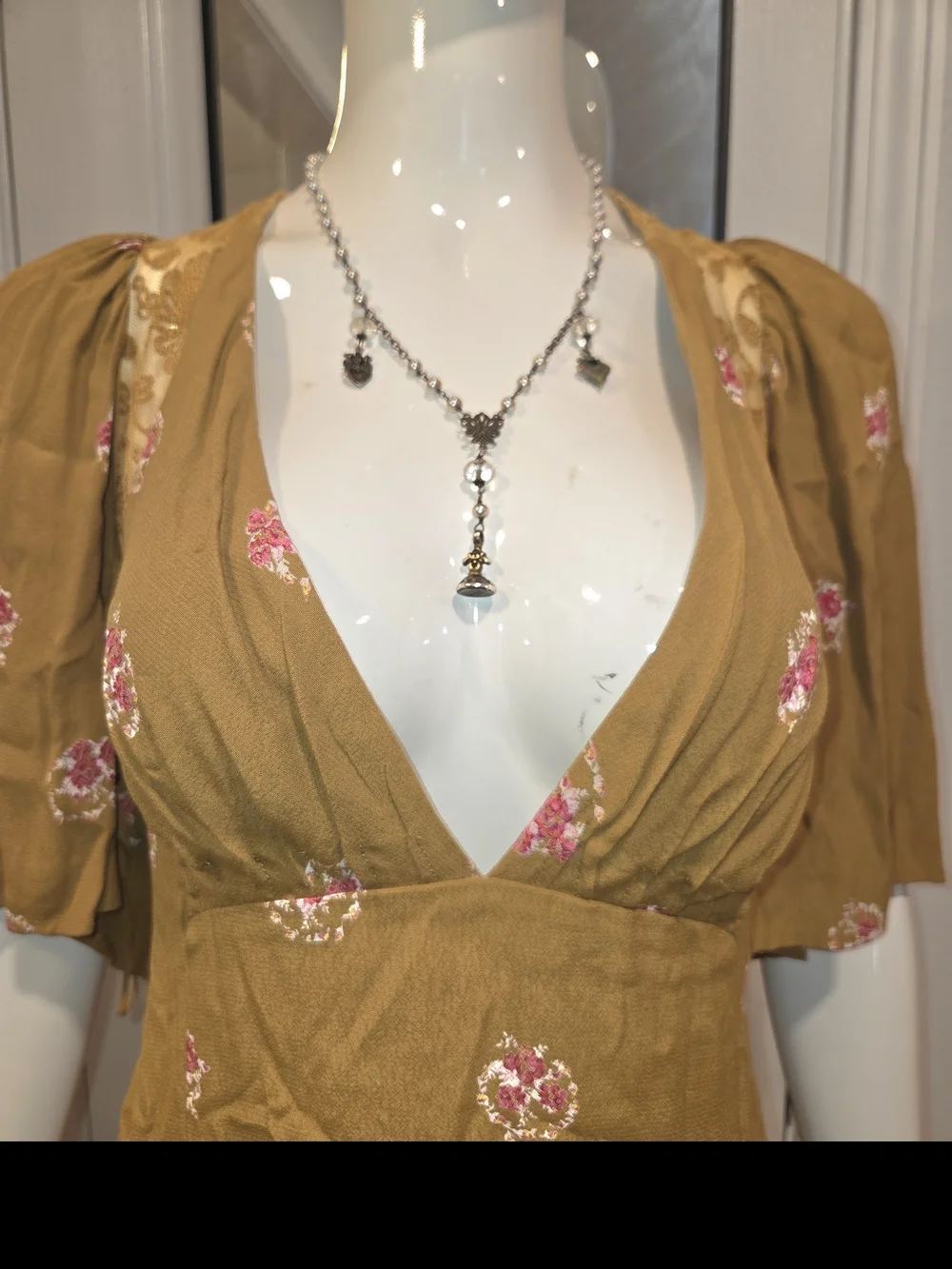 Free People Beautiful Mustard Floral V-Neck Women's Dress Sz 10